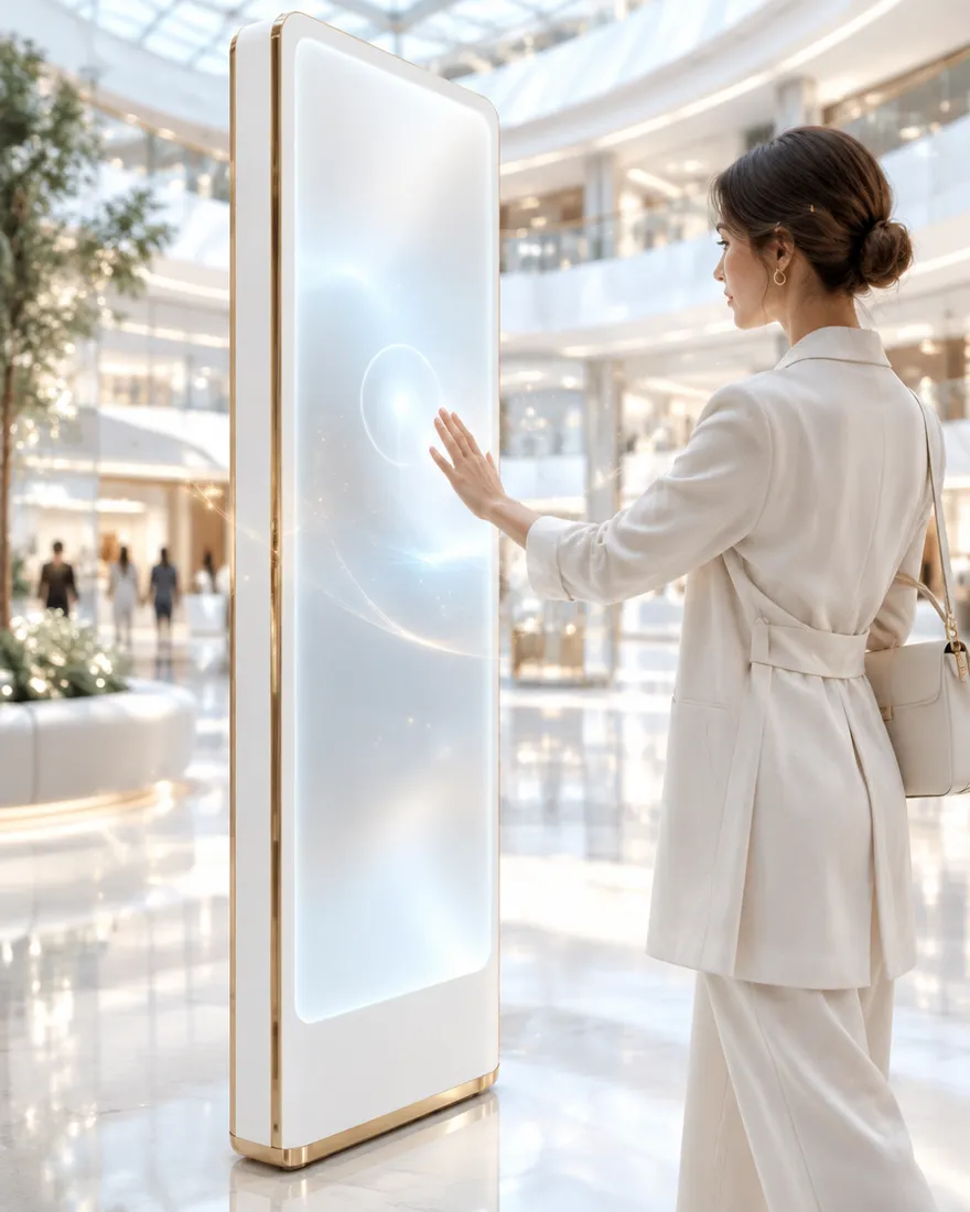 Tótem interactivo vertical en un centro comercial